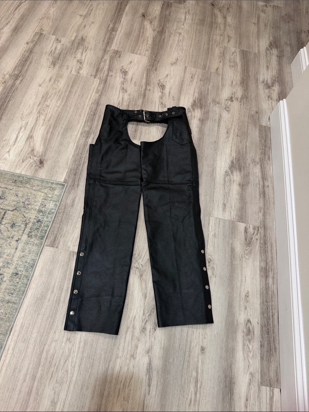 HOT LEATHERS Black Leather Motorcycle Chaps pants size Medium WOMEN